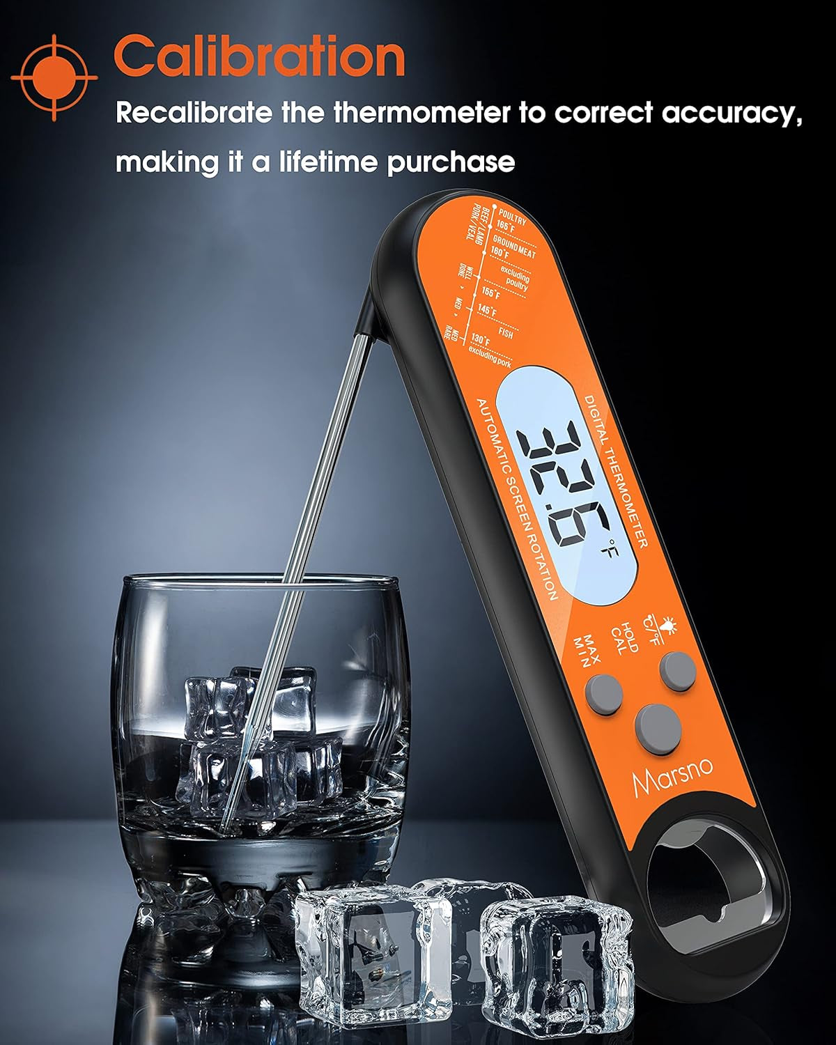 Meat Thermometer, Instant Read Meat Thermometer for Cooking, Fast & Precise Digital Food Thermometer with Backlight, Magnet, Calibration, and Foldable Probe for Deep Fry, BBQ, Grill, and Roast Turkey