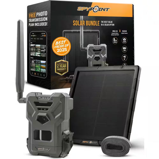 Flex-M Solar Bundle-Cellular Trail Cam W/Solar Panel, GPS, LTE, Night Vision, IP65, Motion Activated